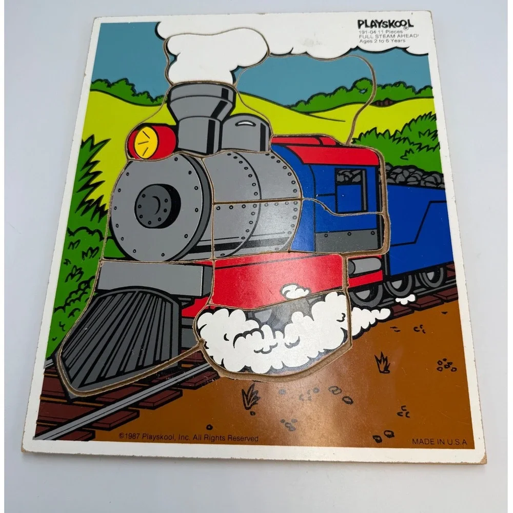 Vintage 1987 Playskool Full Steam Ahead Wooden Train Puzzle 11 Piece 191-04